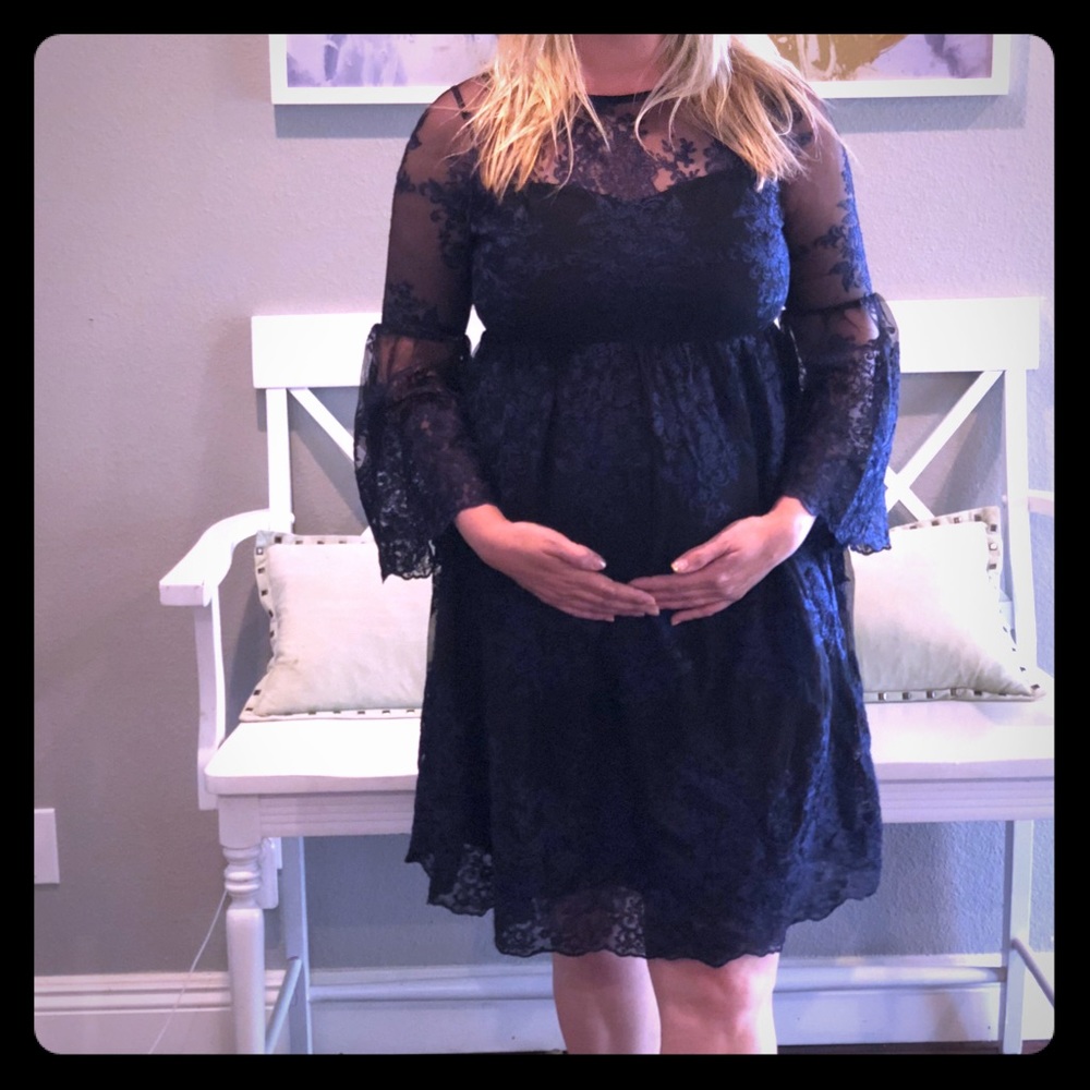 Classy Motherhood maternity L navy lace dress